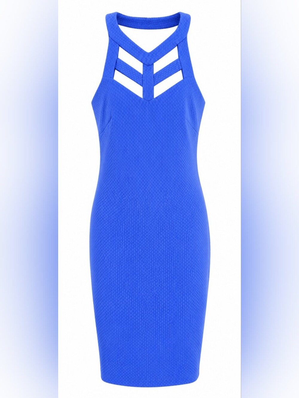 Bisou Bisou Cobalt Blue Textured Sheath Dress Sz 6 Cutout Neckline Cocktail